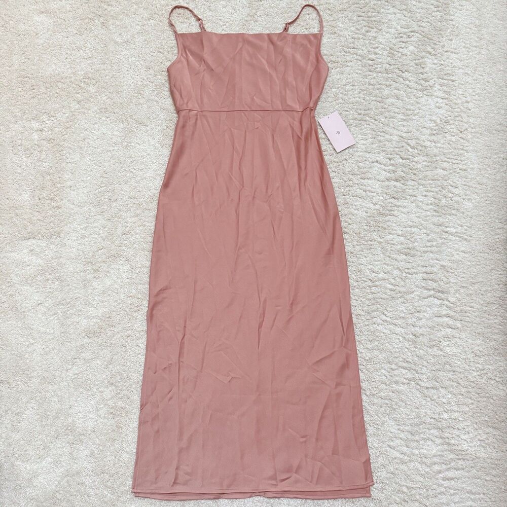 NWT BHLDN Cowl Neck Maxi Side Slit Slip Dress Dusty Rose Orange Pink 10 - Picture 3 of 12